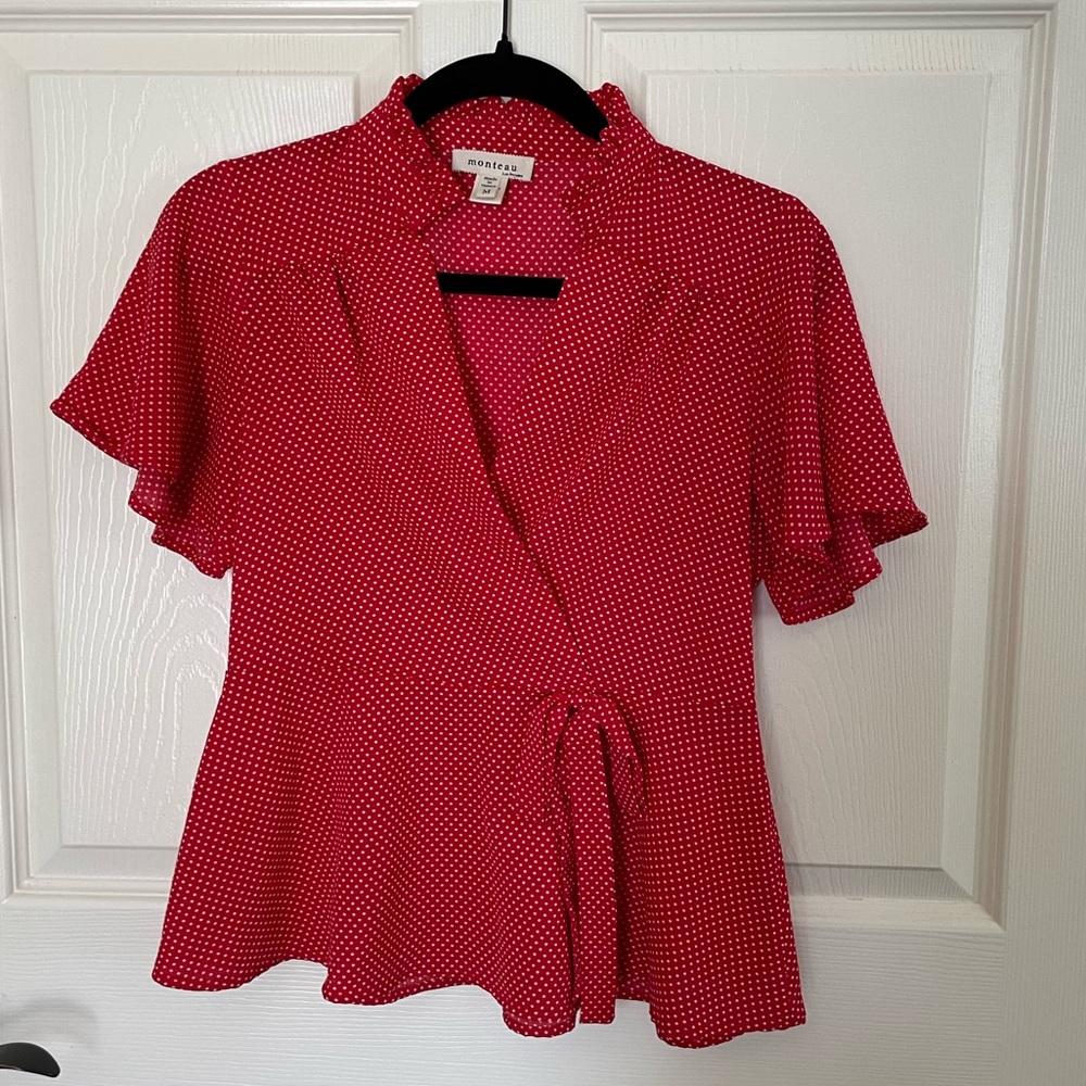 red polka dot top